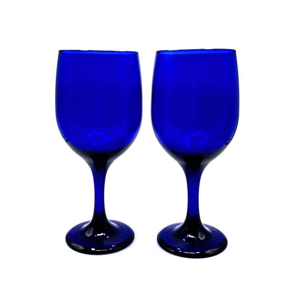 Vintage Libby Cobalt Blue Stemmed Wine Goblets Glasses Handblown 7" made in USA
